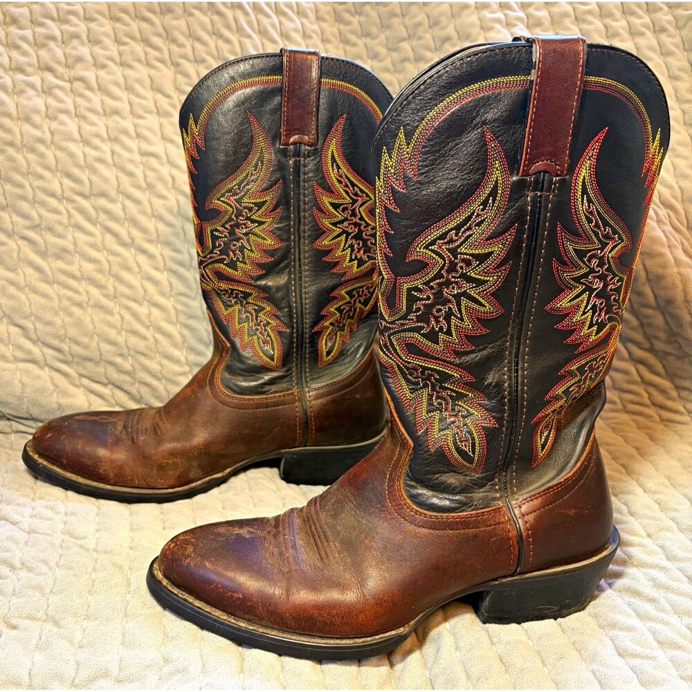 Durango Men's Leather Western Pull-On Boots Embroidered Brown 8 EE